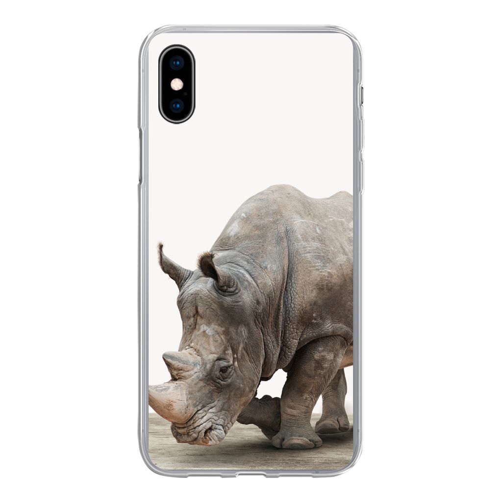 MuchoWow Handyhülle Schutzhülle Hülle für iPhone Xs Nashorn - Jungen - Wildtiere - Kinder - Mädchen - Tiere Silikon Softcase Handy Hülle - ...