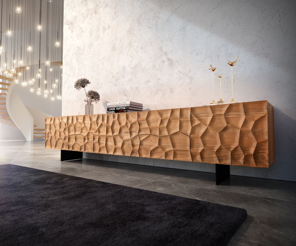 DELIFE Lowboard Solu 260 cm Akazie Natur 2 Türen 6 Schübe Produktbild 