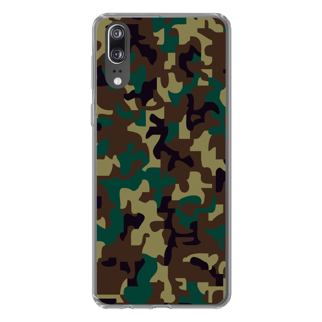 MuchoWow Handyhülle Schutzhülle Hülle für Huawei P20 Camouflage-Muster mit dunklen Farben Silikon Softcase Handy Hülle - Hardcover