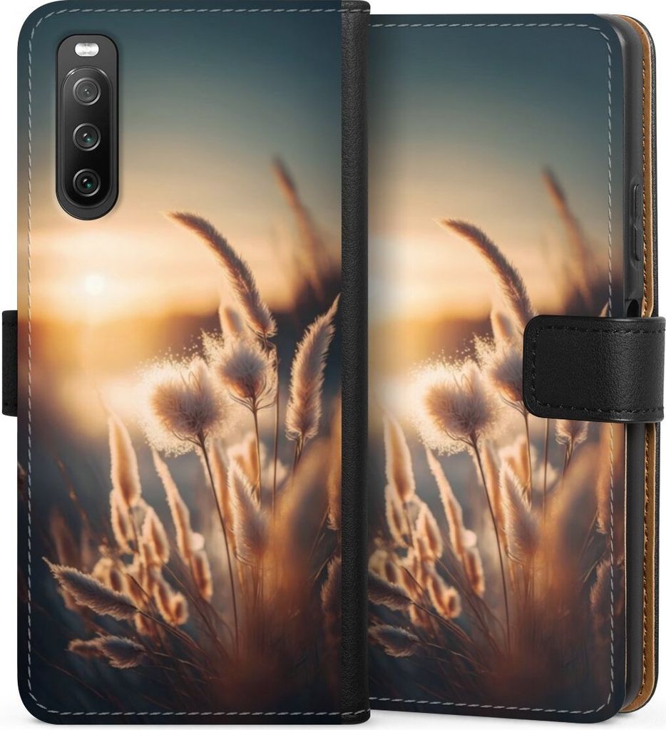 DeinDesign Klapphülle für Sony Xperia 10 IV Handytasche Lederhülle Tasche Natur Sonne Pampasgras