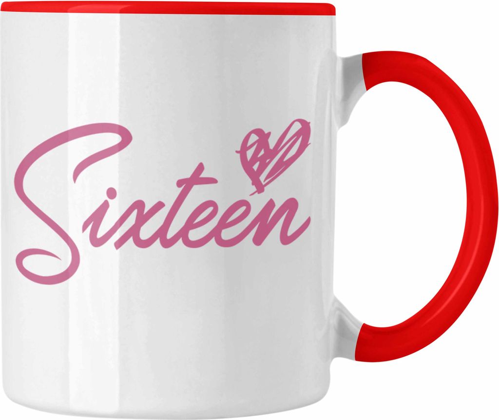 Trendation - 16. Geburtstag Tasse Geschenk Mädchen Geschenkidee Lustig Spruch 16 Geschenke Geschenkideen zum 16 Bday 16er Witzig (Rot)