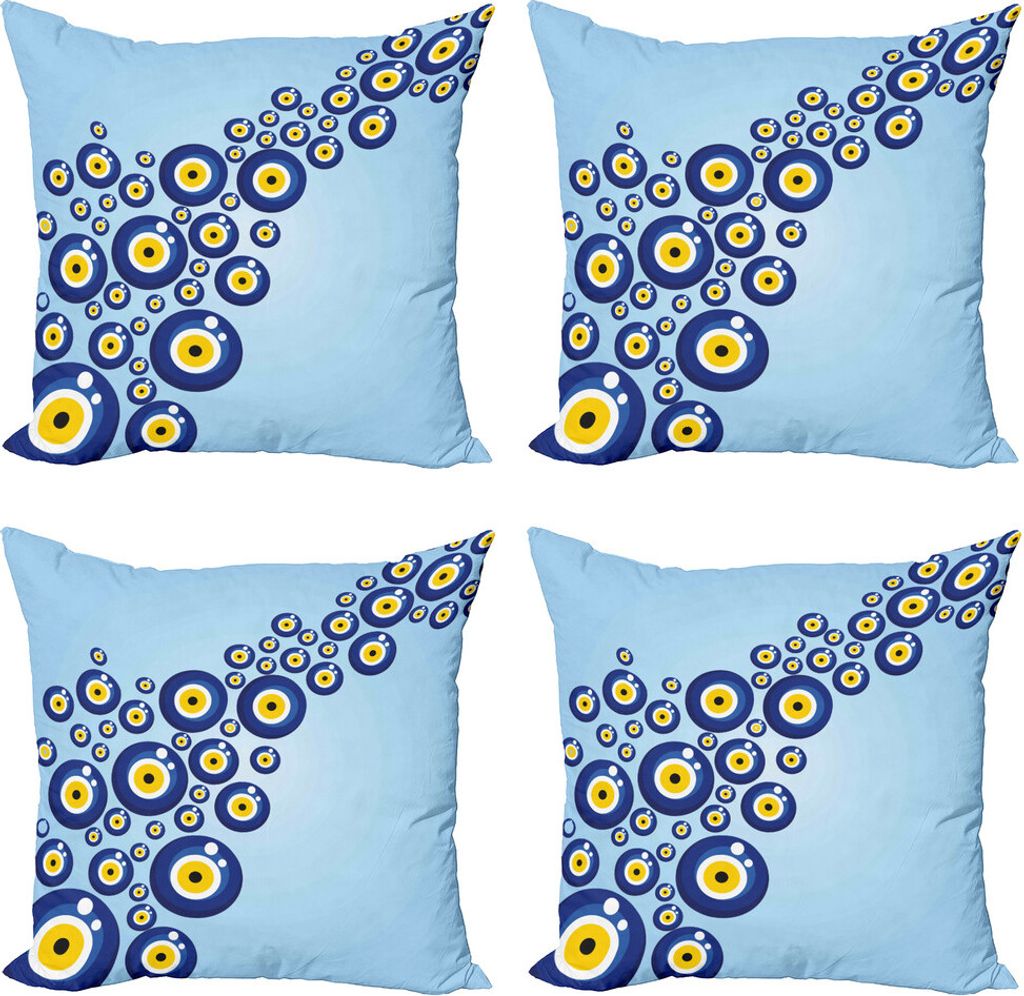 ABAKUHAUS Evil Eye Kissenbezug Set (4 Stück), Diagonal Vivid Muster, Moderner Doppelseitiger Digitaldruck, 40 cm x 40 cm, Blau Hellblau Gelb