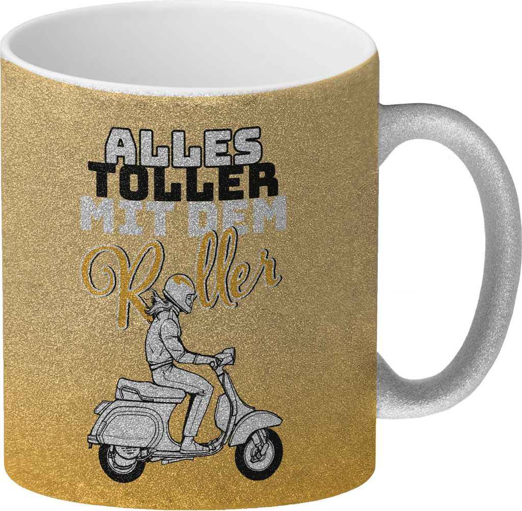 Alles toller mit dem Roller Glitzer-Kaffeebecher Das witzige Design des