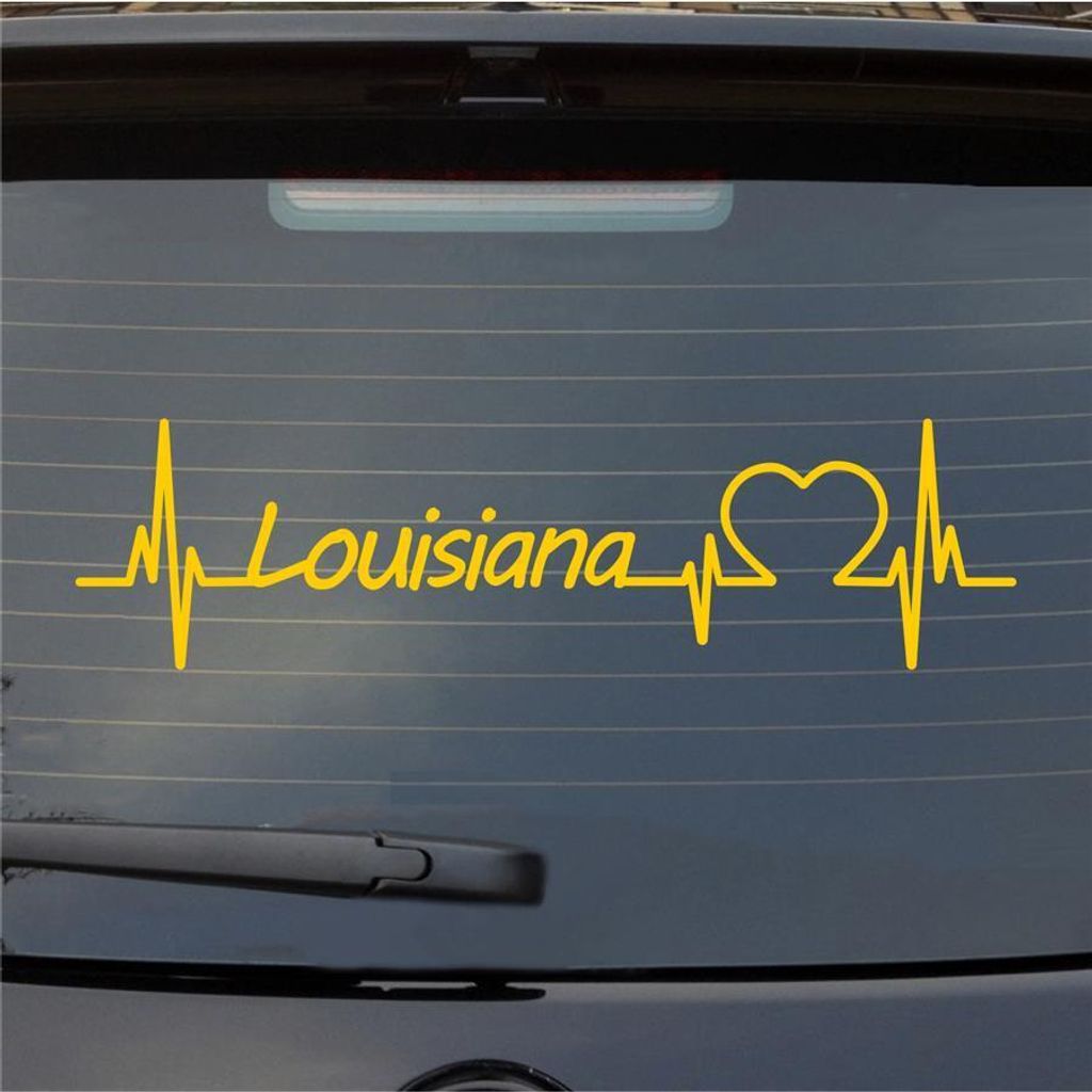 Heckscheibenaufkleber Louisiana Herzschlag Puls Staat USA Liebe 55x15 cm Gelb Auto Aufkleber Sticker