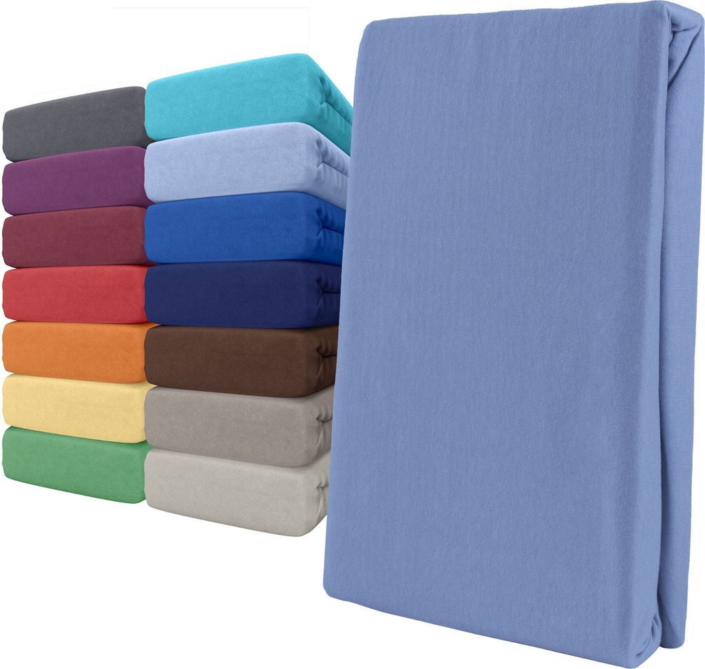 Spannbettlaken Jersey 180-200x200 Hellblau 100% Baumwolle Produktbild 1