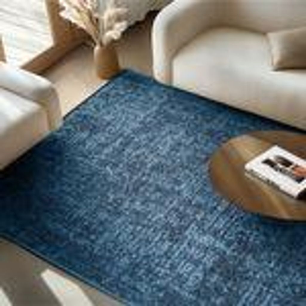 Moderner Boho Teppich, Vintage Design & Komfort aus Chenille für Wohnzimmer, Schlafzimmer, Büro & Küche, Größe: 240 x 340 cm, Farbe: Blau