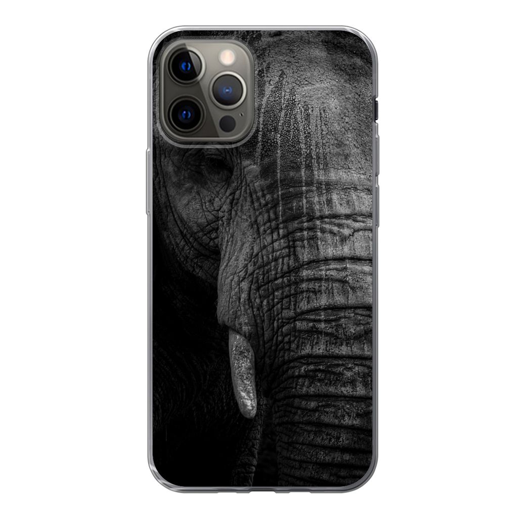 MuchoWow Handyhülle Schutzhülle Hülle für iPhone 12 Pro Elefant - Tier - Porträt Silikon Softcase Handy Hülle - Abdeckung