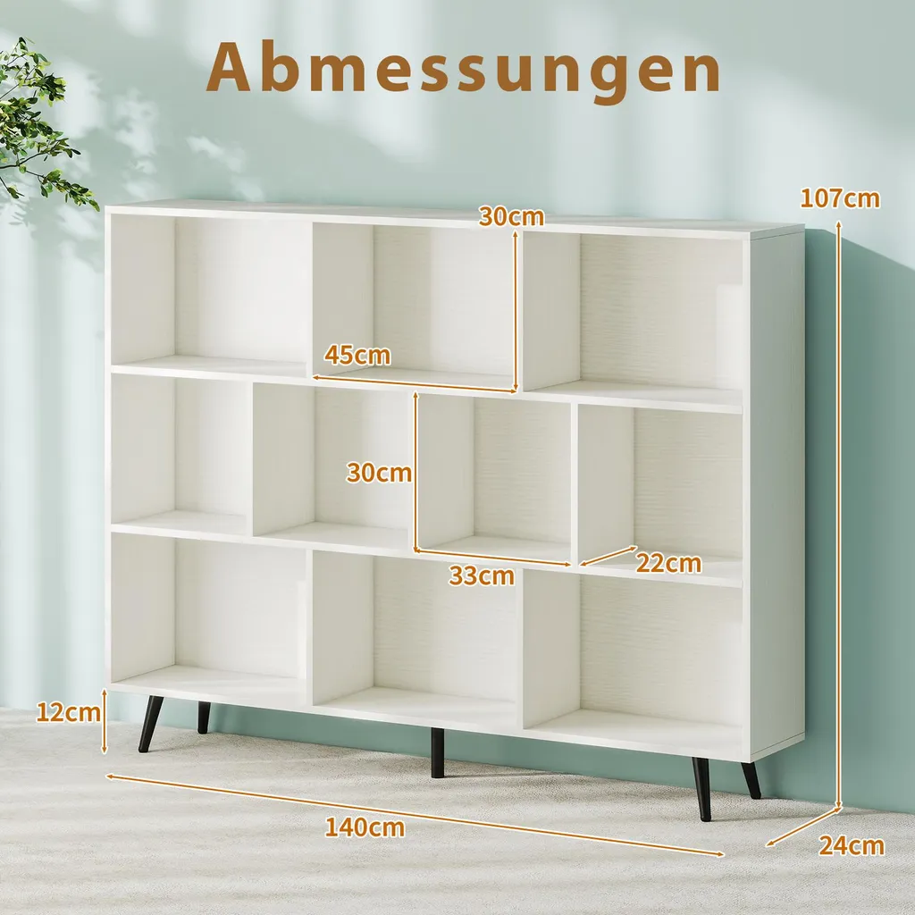 Bibliothèque à compartiments Costway étagère cube 3 niveaux bois 140cm