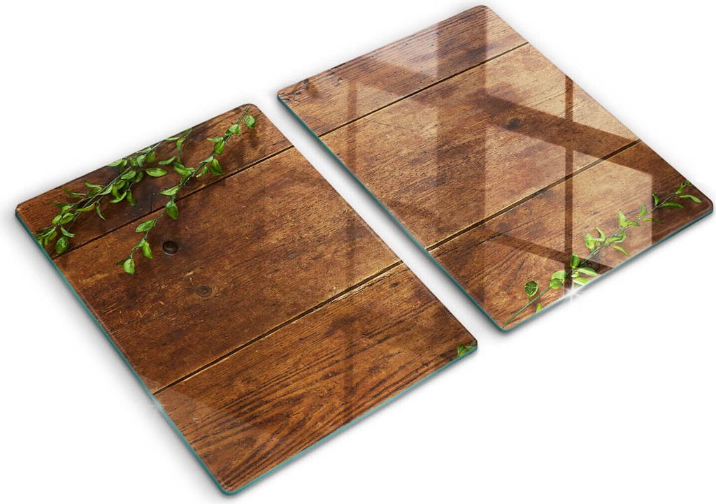 Abdeckung Glas - Küchenabdeckung - 2x40x52 cm - Abdeckplatte -Holzbretter und Blätter