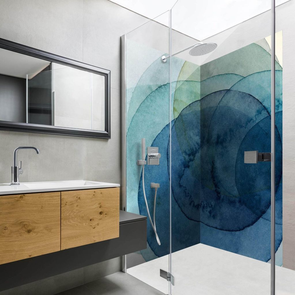 Duschrückwand mit Motiv selbstklebend - 0.61 mm Wandpaneel wasserfest Design blau Abstrakt Badrückwand fugenlos Premium matt 100x190 cm