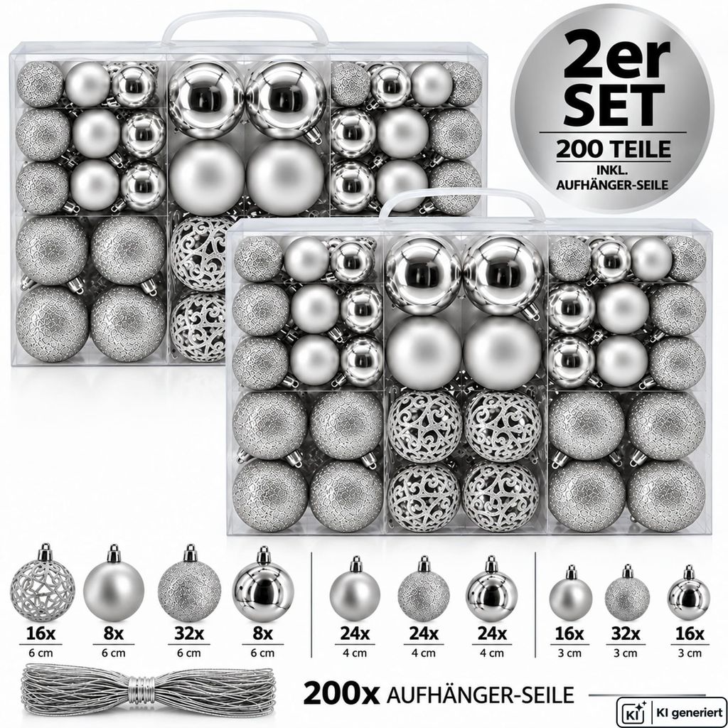 Weihnachtskugeln Set 200 Teilig Christbaumkugeln Baum Produktbild 
