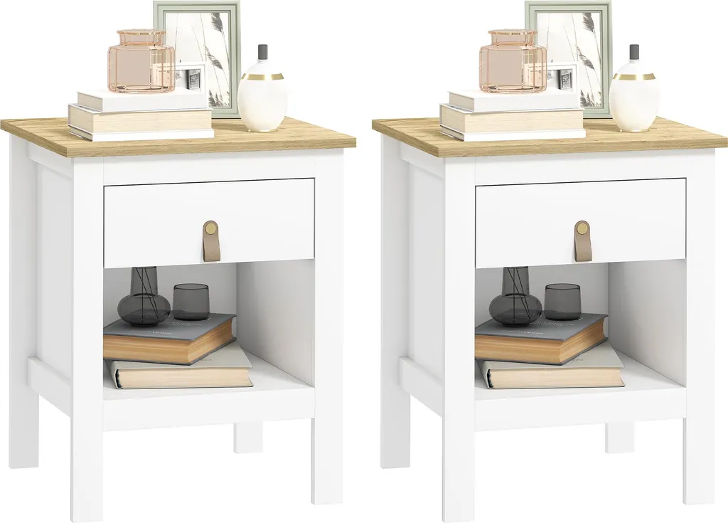 Lot de 2 tables de chevet HOMCOM blanches avec tiroir de lit
