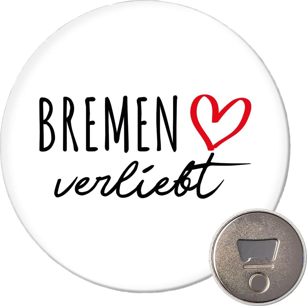 Huuraa Magnet Bremen verliebt 59mm Kühlschrankmagnet rund Flaschenöffner Geschenkidee