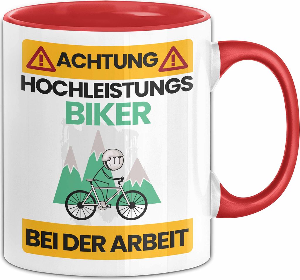 Biker Tasse Geschenk Lustiger Spruch Geschenkidee für Biker Achtung Hochleistungs Biker Bei Der Arbeit (Rot)