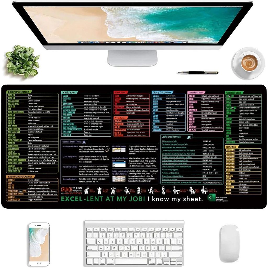 Tapis de souris Excel à touches de raccourci - Grand Image du produit 