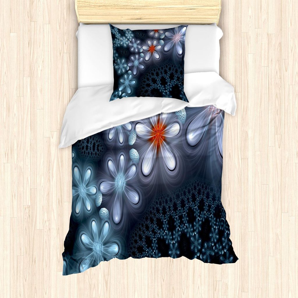ABAKUHAUS Fractal Bettbezug Set, Vibrierende Blumenmuster-Computer-Kunst kennzeichnete futuristische aufwändige Blumenblatt-Grafik, 135 x 200 cm +...