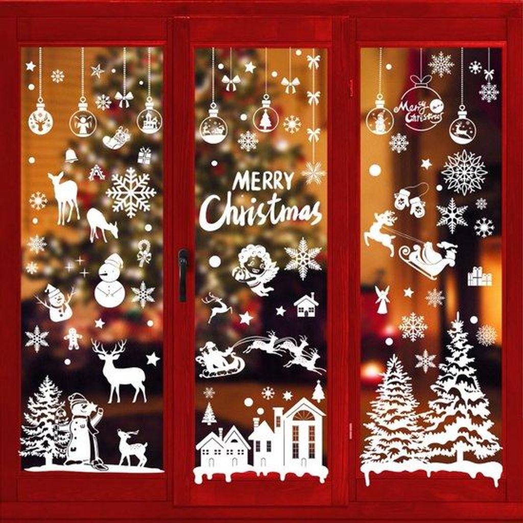 Winterdeko für Fenster, große, selbstklebende PVC-Schneeflocken, herstellbar, Winterdeko für Kinderzimmer, weiße Fensterdeko