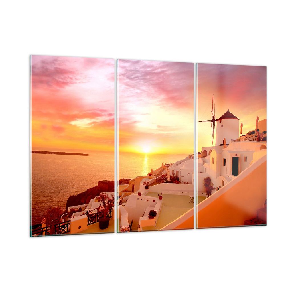 Bilder auf glas - Santorini Griechenland Urlaub - 165x110cm - Glasbilder - Wandbilder - Kunstdruck - zum Aufhängen bereit - Wanddekoration aus Gla...