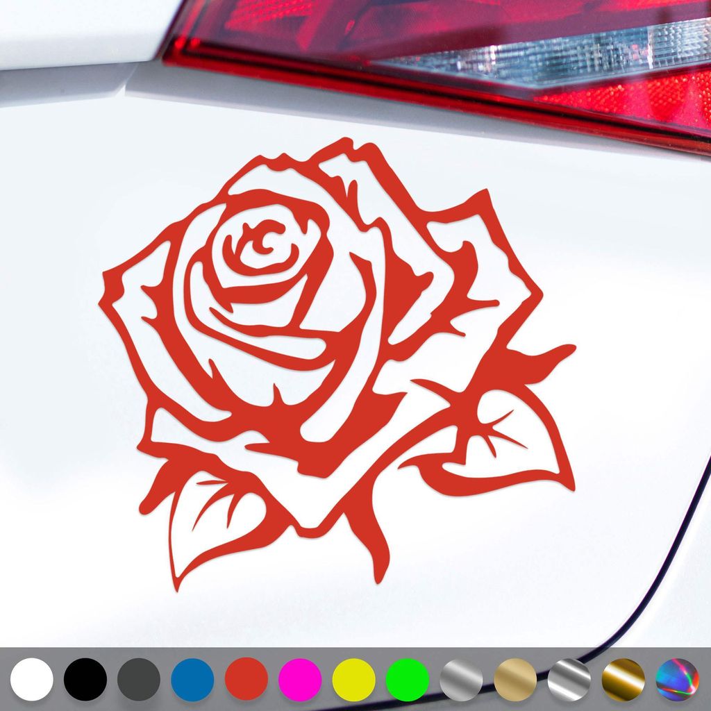 PantherPixel Rose Aufkleber Blumen Kletterrosen Pfingstrosen Sticker Auto Geschenkidee Farbe Rot