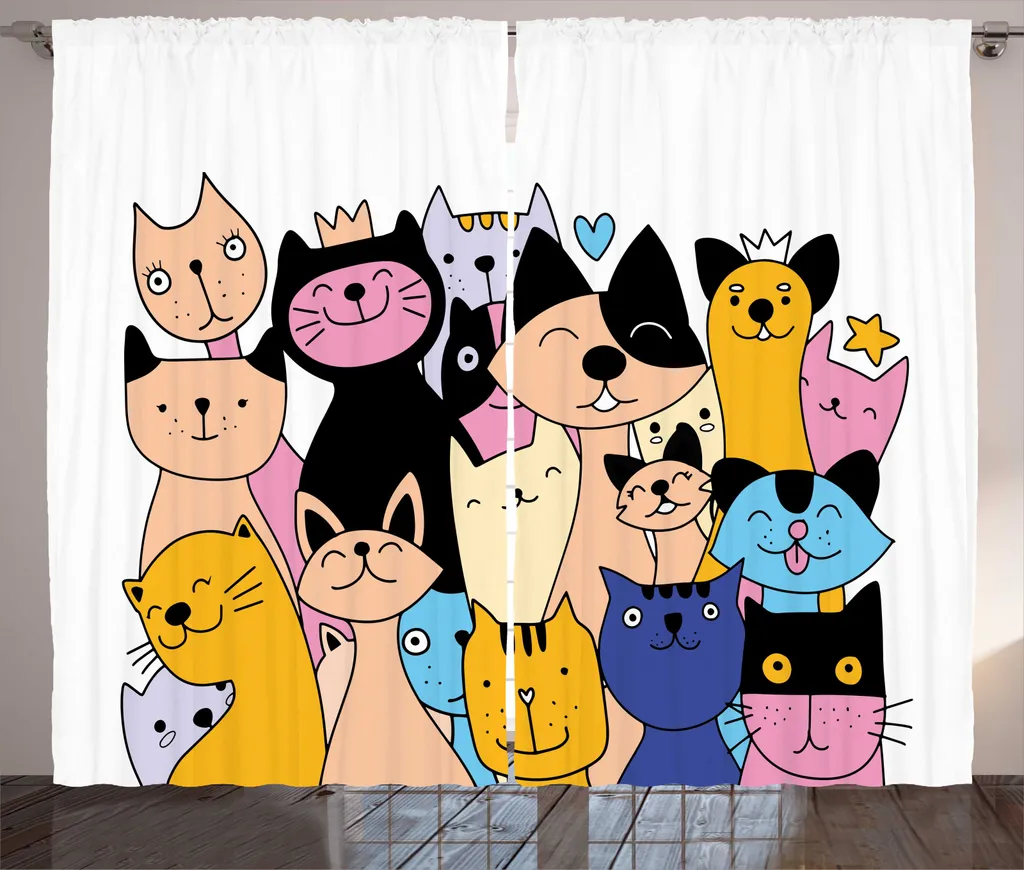 Rideau universel ABAKUHAUS à boucles doodle animaux 280 x 225 cm