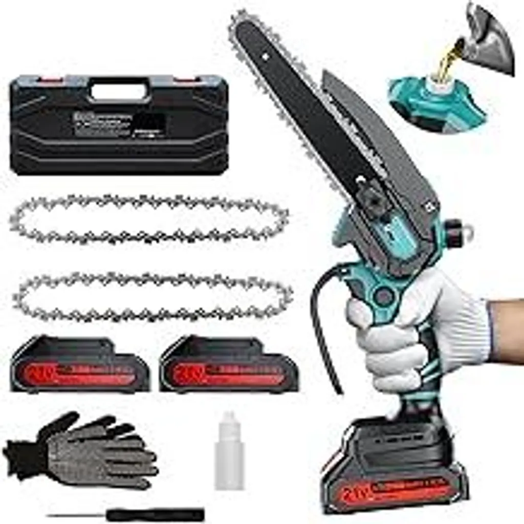 Mini Motosega Elettrica 6" con 2 Batterie Ricaricabili 4000mAh