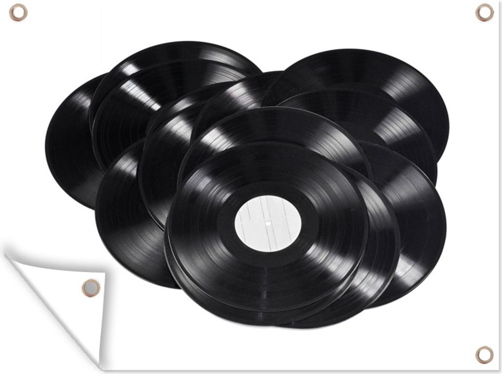 MuchoWow 80x60 cm Outdoor-Poster Gartendeko Sichtschutz Garten Poster für den Garten Stapel von Schallplatten