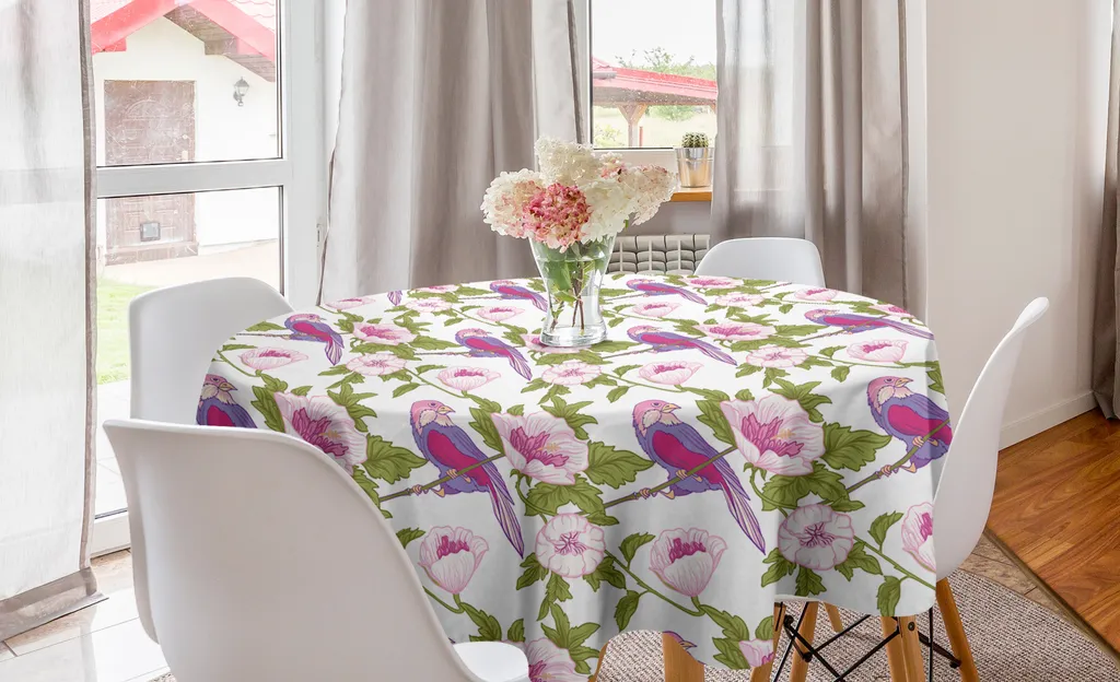 Tovaglia Circolare 150 cm Rosa Lavanda Uccellini - Decoro Cucina Chic