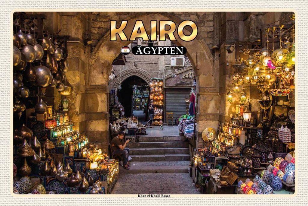 vianmo Holzschild 12x18 cm Kairo Ägypten Khan el-Khalil Basar Bildmotiv Reisemotiv Abenteuer Reisen