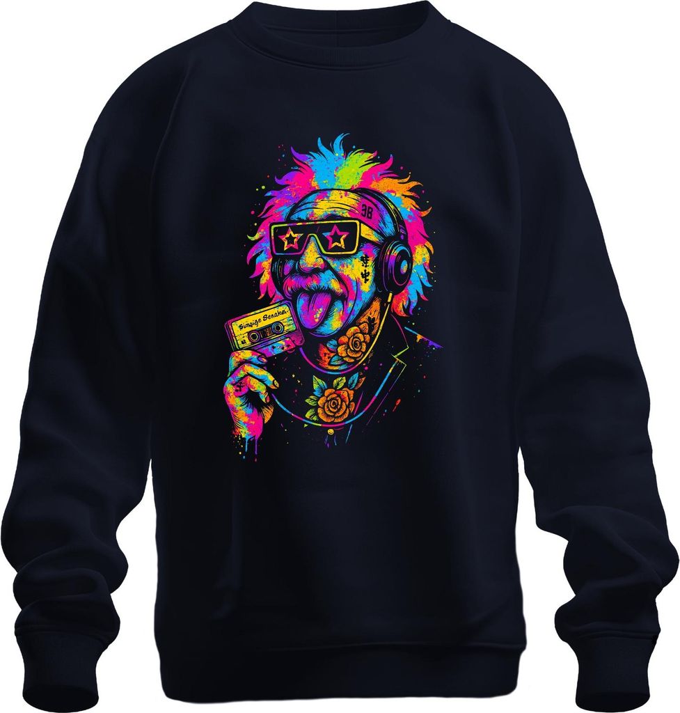 Retro Kassette Punk Professor Vintage Rocker 80er Hipster Skizze Uni Sweatshirt Pullover, Navy, XXL