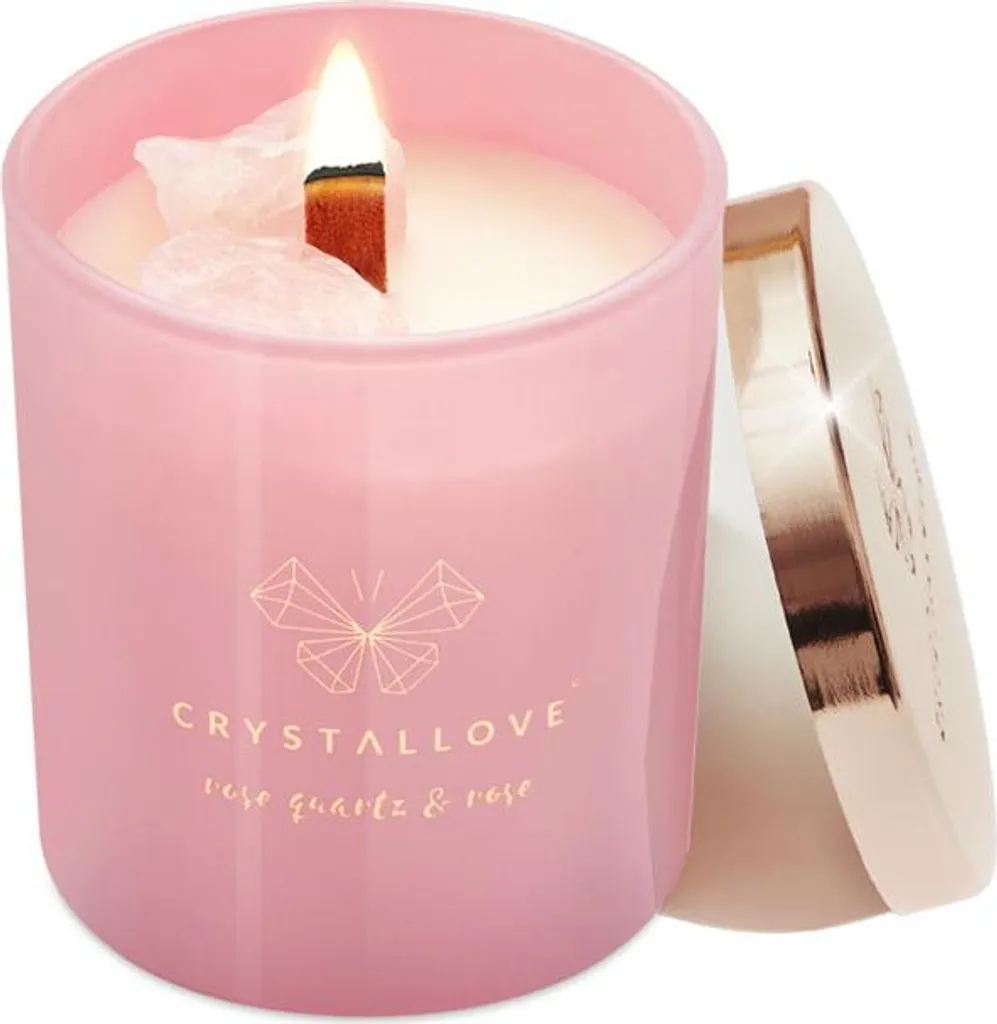 CRYSTALLOVE Candela Quarzo Rosa e Rosa 220g - Design e Cristalloterapia