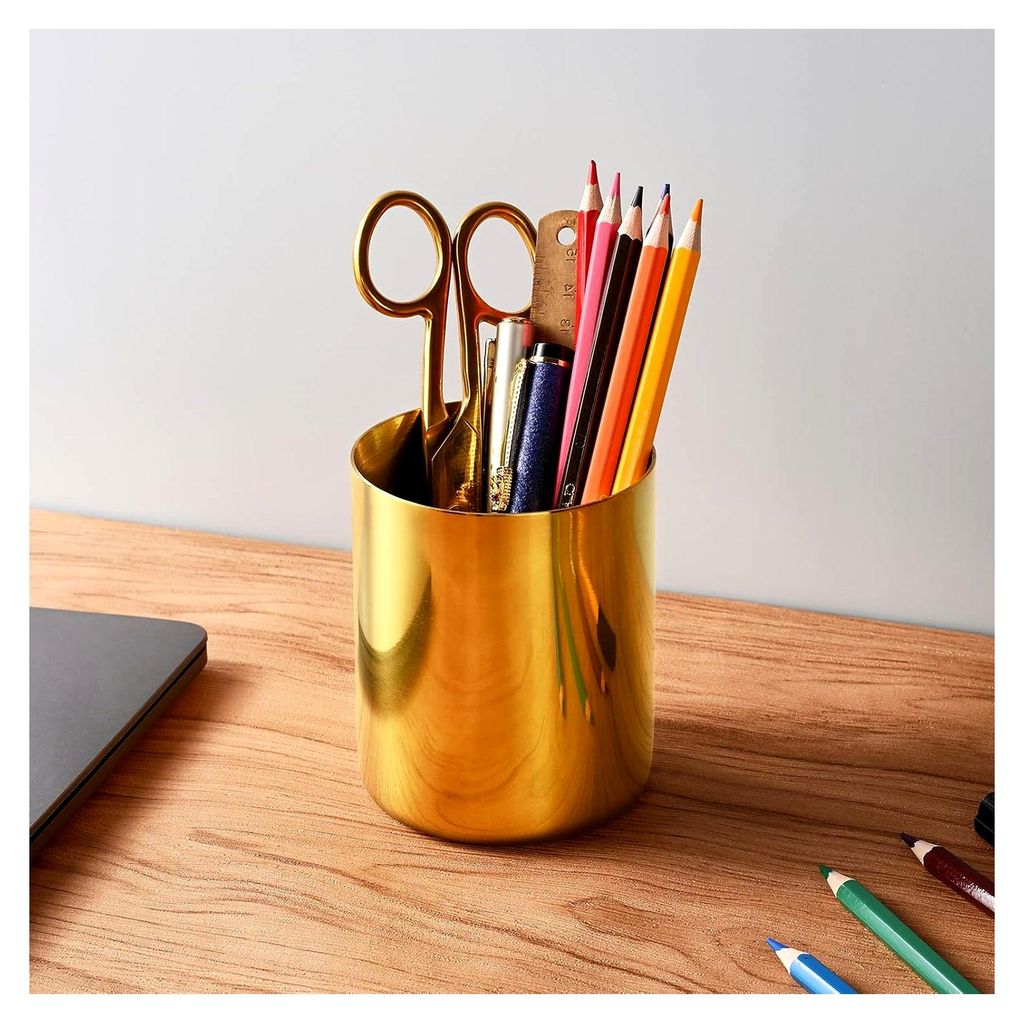 2er-Set Goldener Runder Stifthalter aus Edelstahl 304 – Multifunktionaler Schreibtisch-Organizer für Stifte, Bleistifte und Make-up-Pinsel