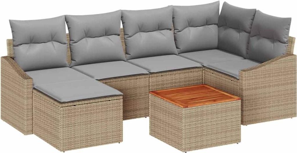 Gartensofa-set 7 pcs Beige und Hellgrau Poly-Rattan