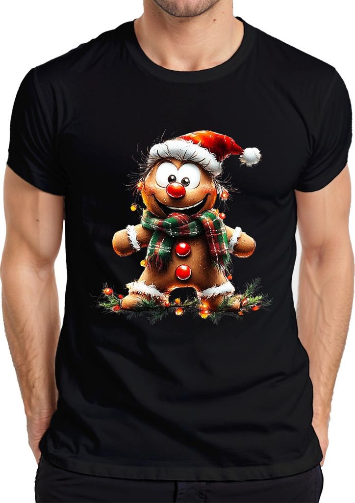 Lebkuchenmann mit Schal Weihnachten lustig Geschenk Retro Herren T-Shirt, Schwarz, XXL