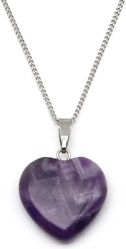 Collier améthyste véritable forme cœur, pierre naturelle et argent pur