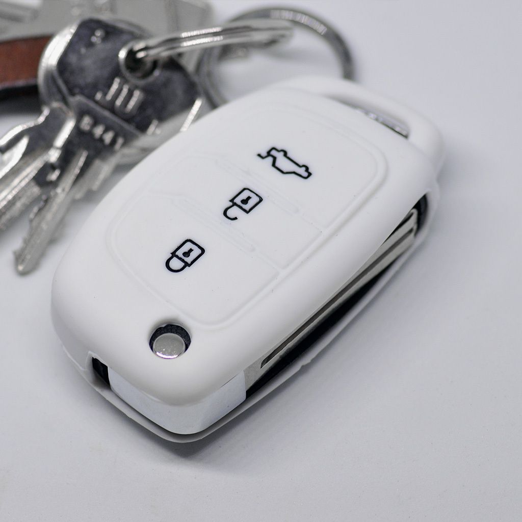 Auto Schlüssel Hülle Silikon Schutz Cover Weiß kompatibel mit Hyundai i10 i20 i40 ix25 ix35 Tucson Accent Ioniq Sonata Tucson Santa Fe 3 Tasten ...