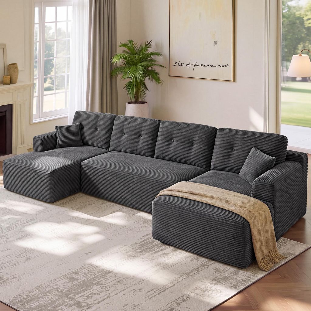 VASAGLE U-Form Sofa 6-Sitzer Modulares Cord Sofa mit Kissen Produktbild 