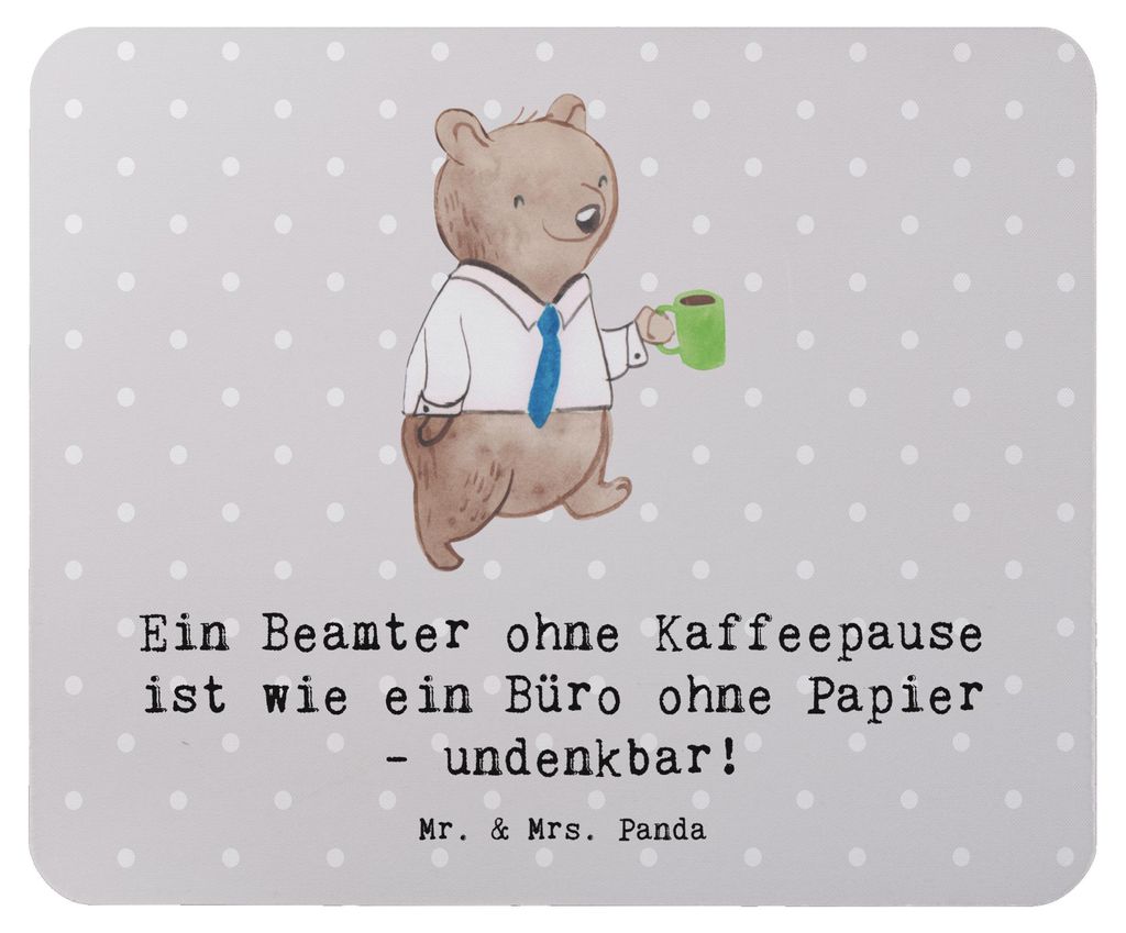 Mr. & Mrs. Panda Mousepad Beamter Kaffeepause - Grau Pastell - Geschenk, liebevolle Details, laptop, Mauspad, gummi, mausteppich, zuverlässig, Hum...