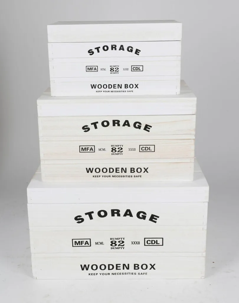 Caisse de rangement bois et tissu - Set de 3 paniers déco avec couvercles