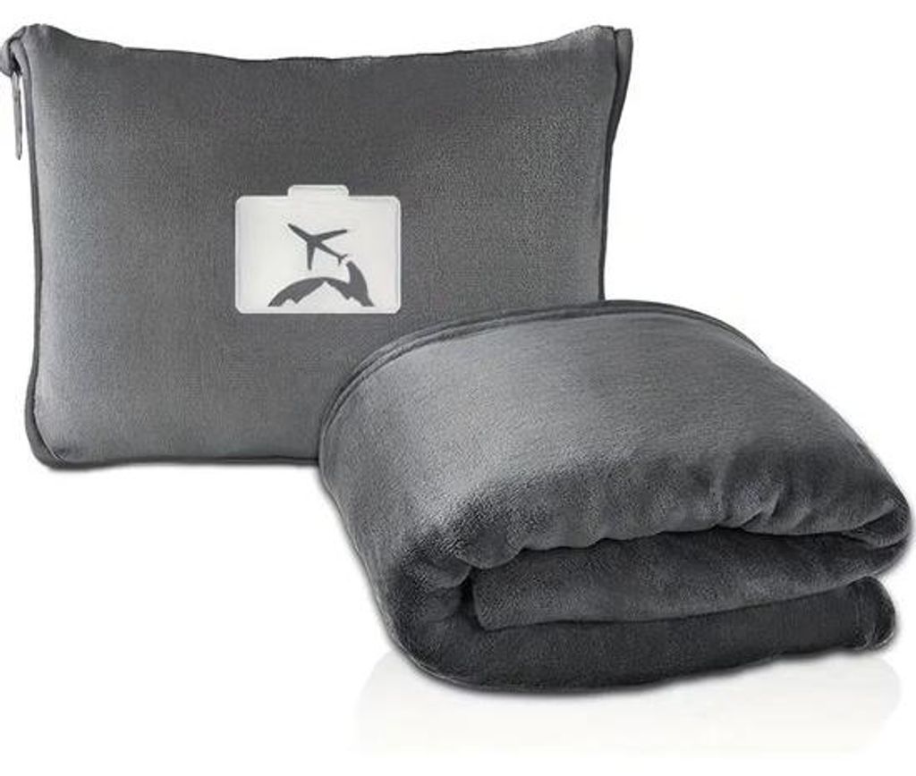 Ultiluxe 2-in-1 Reise-Kissen und Decke - Grau - Faltbar mit Aufbewahrungstasche - Fleece-Wohn blanket 150 x 130 cm - Waschbar