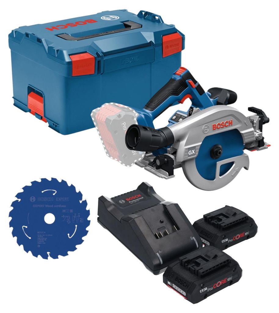 Bosch GKS 18V-57-2 GX Professional Akku Kreissäge 18 V 165 mm Brushless + 2x ProCORE Akku 4,0 Ah + Ladegerät + L-Boxx