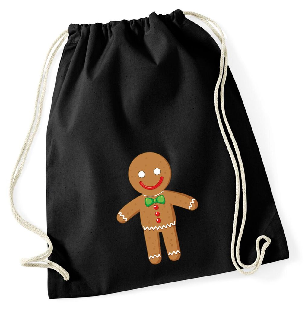 Huuraa Turnbeutel Lebkuchenmann Lebkuchenfigur 12 Liter Black Baumwolle Rucksack Geschenkidee