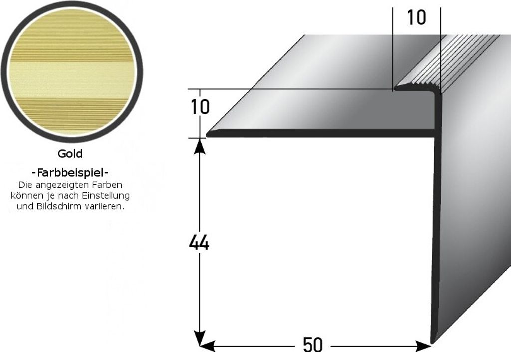 Einschubprofil "Castlebar" mit Nase für Parkett / Laminat, Einfasshöhe 10 mm, Aluminium eloxiert, gebohrt-goldfarbig-2700