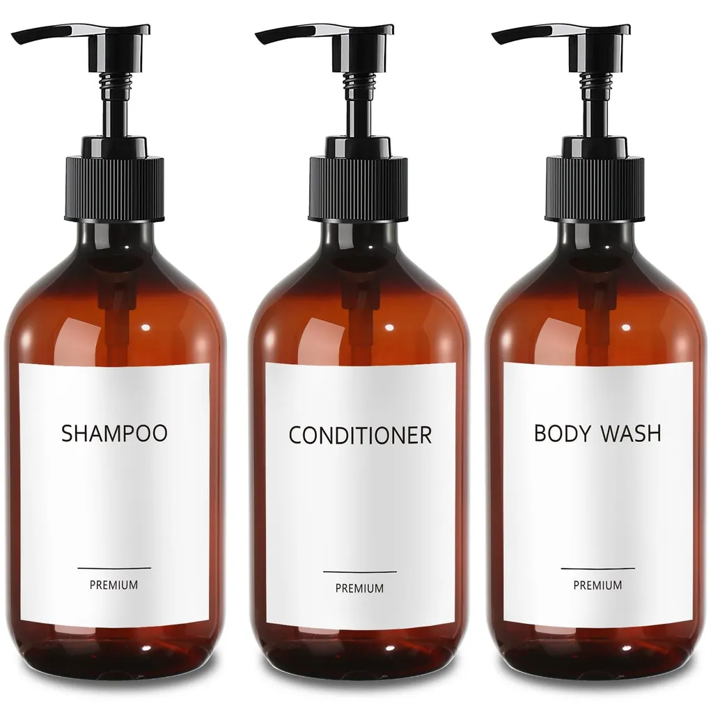 Distributeur ambre pour shampoing et après-shampoing en verre 500ml