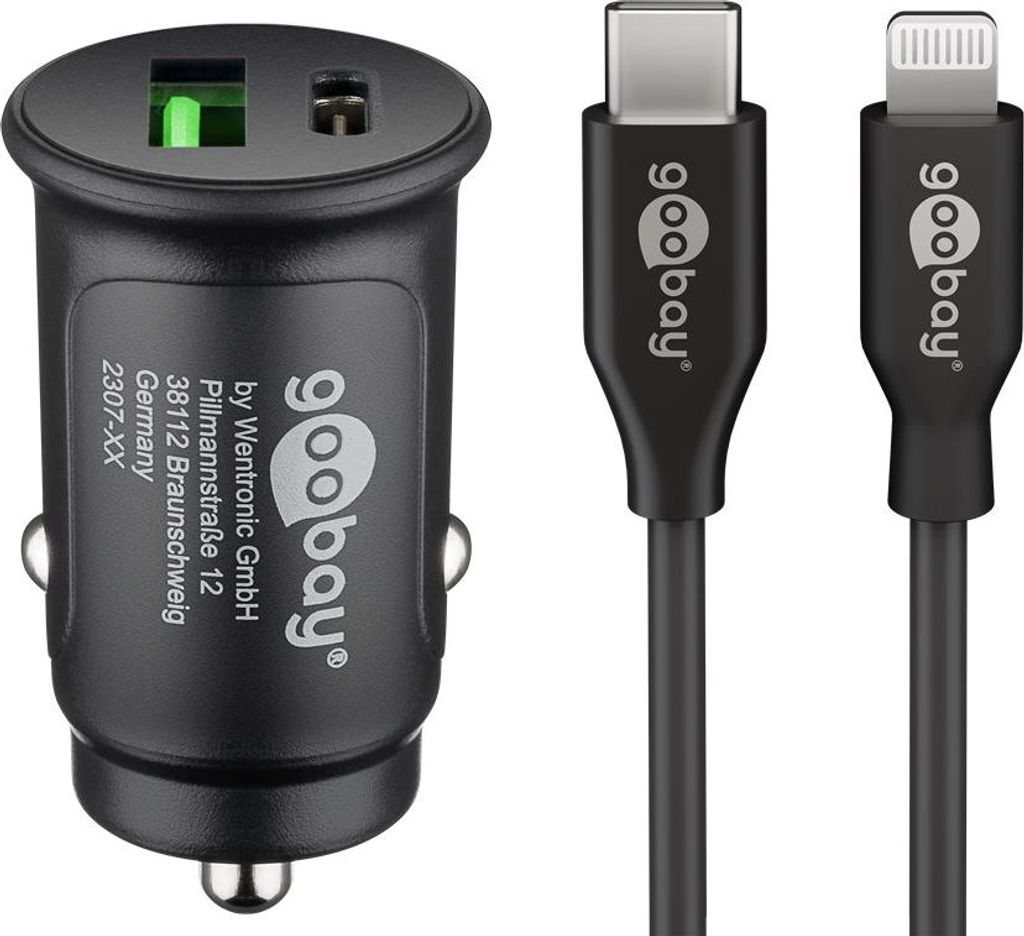 Goobay Dual-USB Auto-Schnellladeset Lightning 27 W - Kfz-Ladeadapter mit 1x USB-C und (72166)