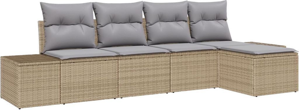Möbel 5-Teiliges Garten-Sofa-Set mit Kissen Beige Poly Rattan - Gartensofas 3347020