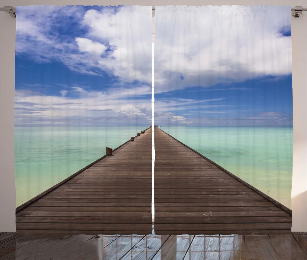 Grand rideau occultant bleu violet, 280x225cm, Vue Mer, Avec accroches