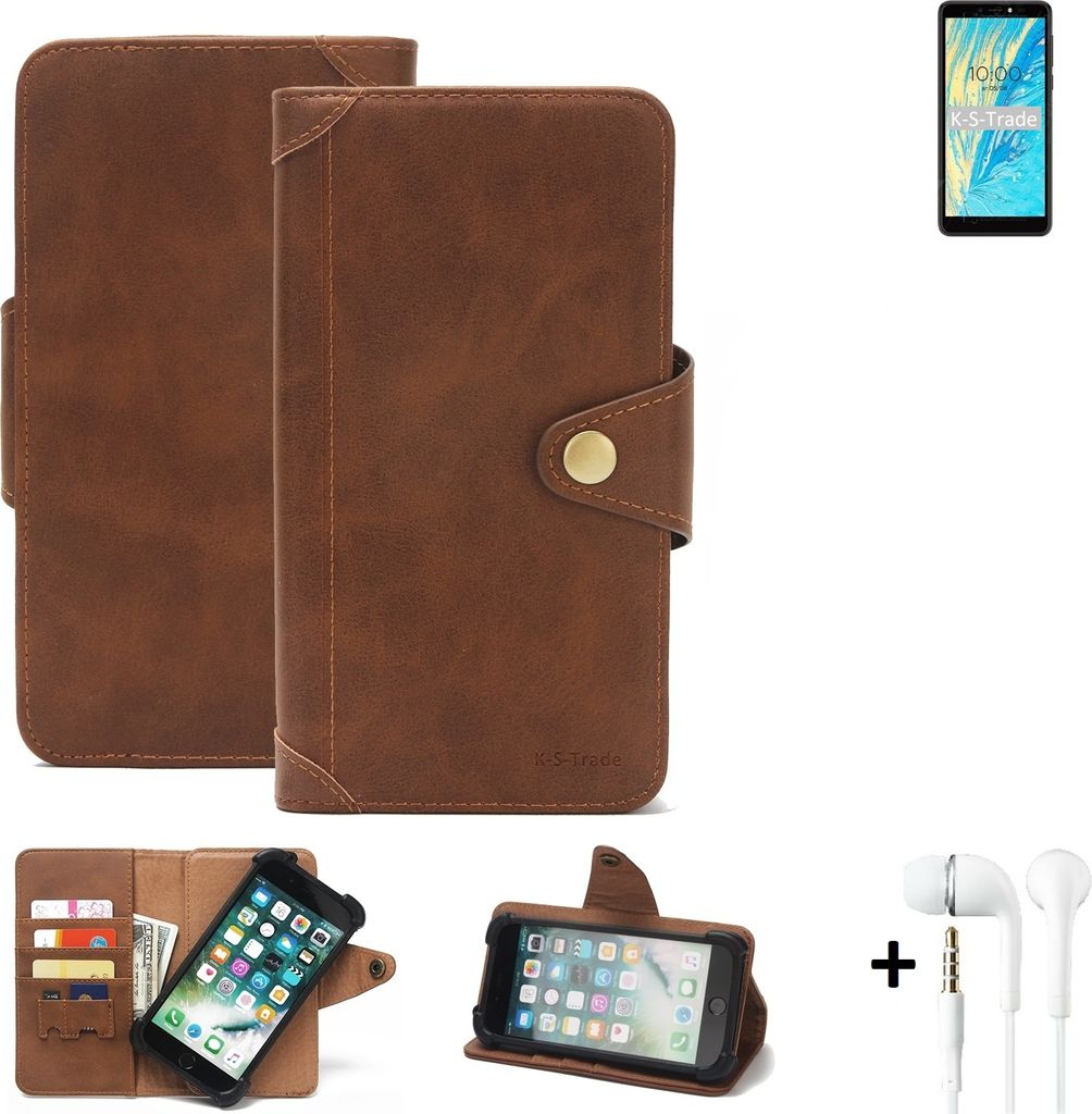 K-S-Trade Handyhülle + Kopfhörer für BQ Mobile BQ-5740G Spring Schutz Hülle Walletcase Bookstyle Tasche Case Handytasche Wallet Flipcase Cover PU