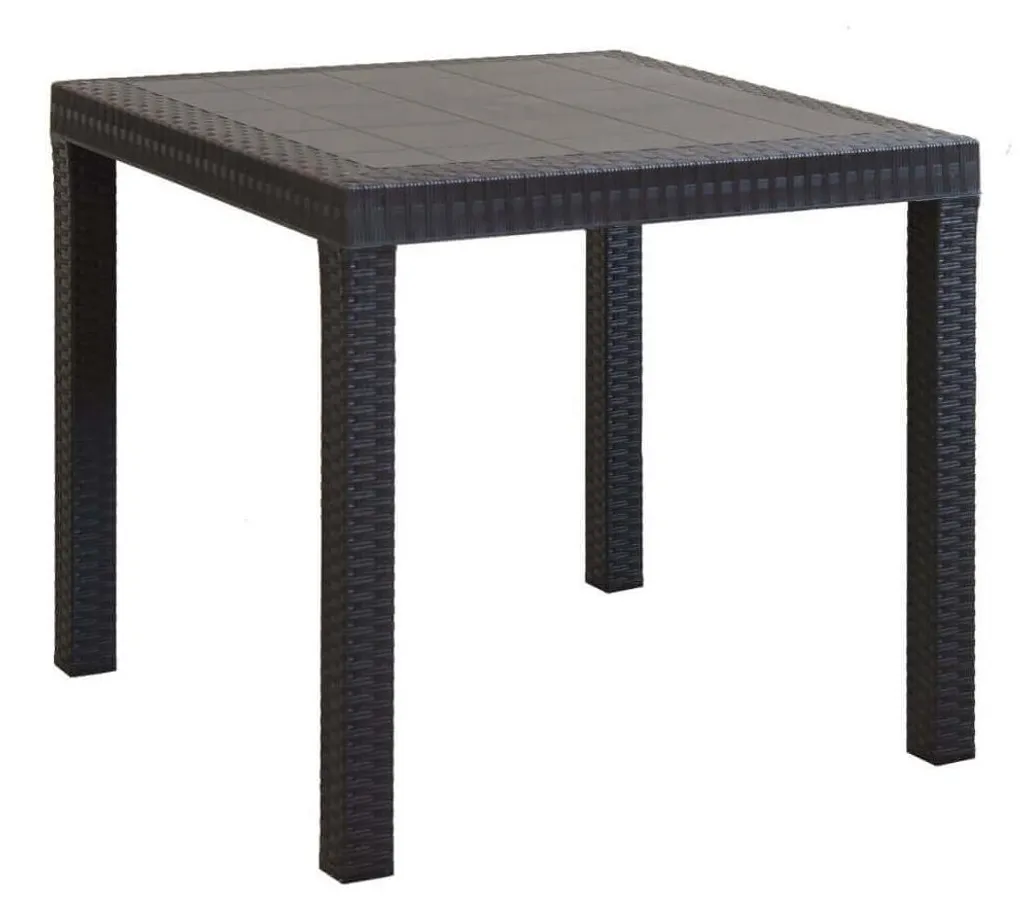 Table de jardin 80x80 cm en osier avec pieds ajustables et trou parasol