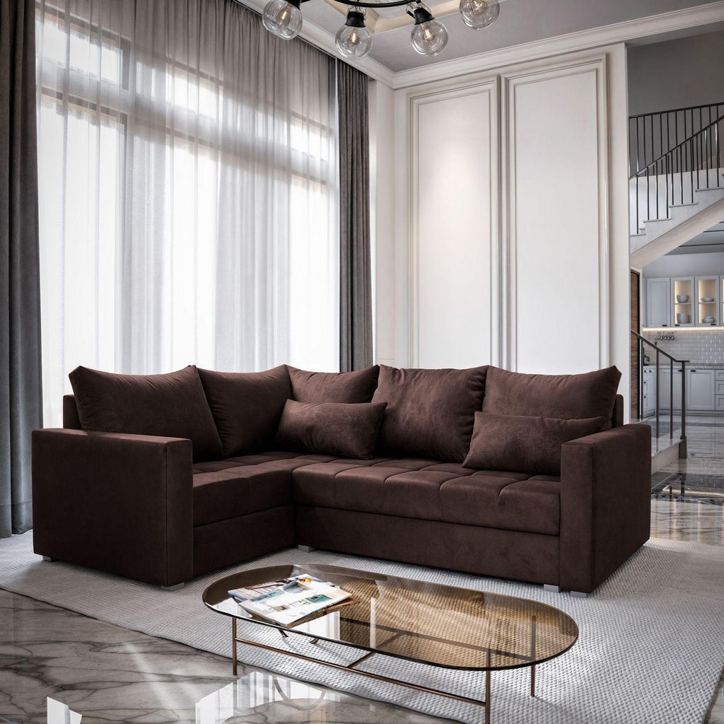 Masseno Ecksofa LIRENO L-S mit Schlaffunktion L-Form, Sofa mit Bettkasten, Wohnzimmersofa, Couch, Soffa, Bettsofa, Couchgarnitur- Braun, KRONOS 06