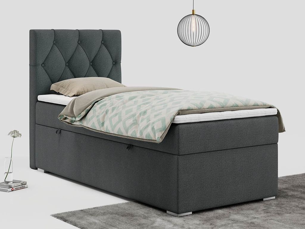 Einzelbett mit Bettkasten, jungenbetten 90 cm, Boxspringbett - ALDA - 90x200cm - links - Dunkelgrau - H3